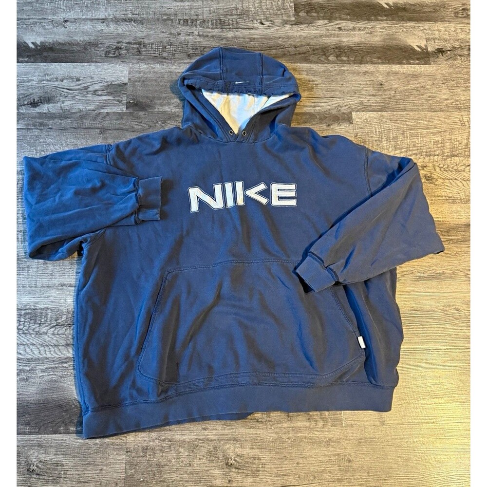 Vintage Y2K Nike Spellout Hoodie Faded Blue Distressed XXL Boxy Fit